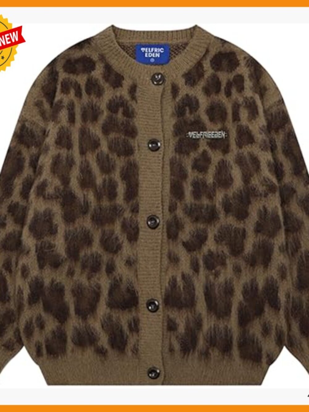 Oversized Leopard Print Cardigan, Crewneck Button Down Long Sleeve Sweater